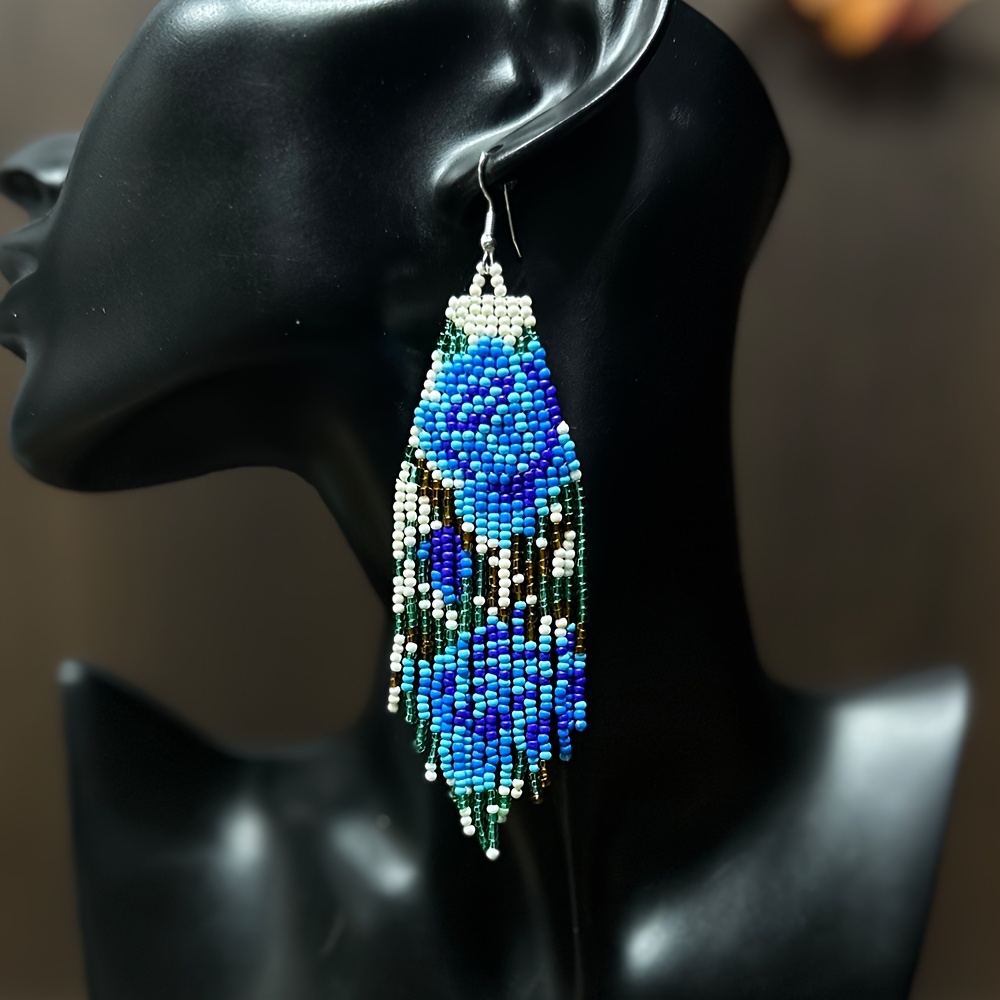 Elegant Handmade Flower Beaded Tassel Drop Earrings for Women